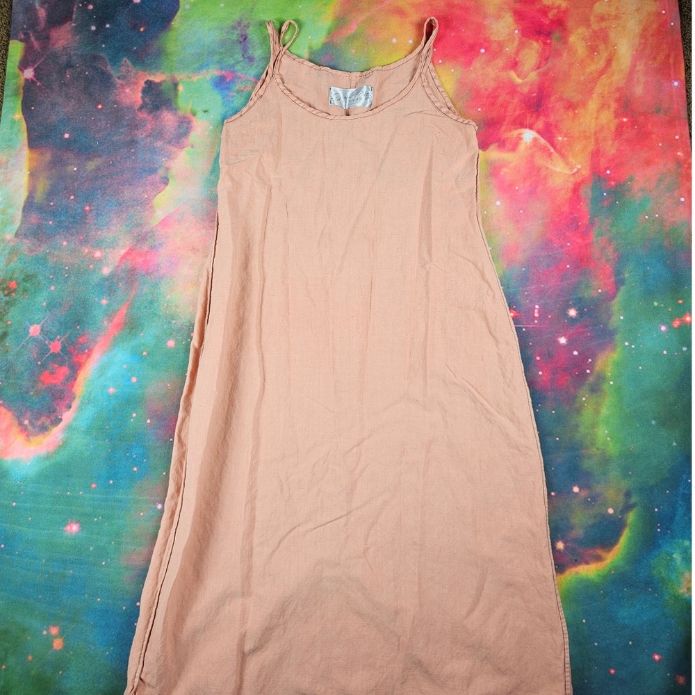 Cynthia Ashby Maxi Dress Sleeveless Linen‎ Blend Peach Beige